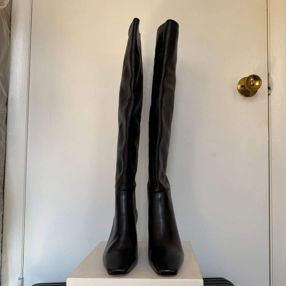 New Reformation Claudette Knee High Heeled Leather Boots Black 7.5 - Picture 10 of 15